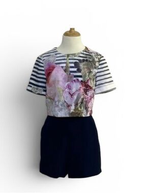 Ted Baker Romper. Floral striped top  attached to navy shorts